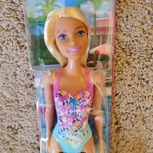 Barbie Doll with Floral Swimsuit in Pink and Blue NWT